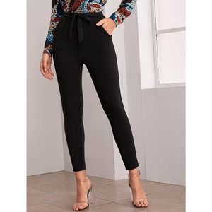 Tie Front Pocket Skinny Pants black